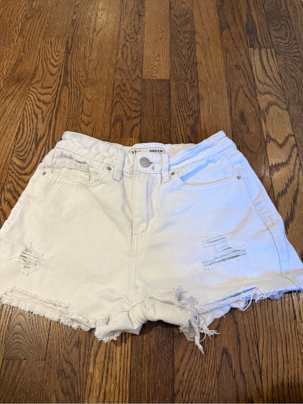 YMI White Distressed High-Rise Denim Shorts